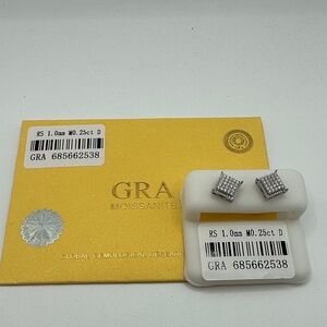 GRA Moissanite Square Cluster Stud Earrings - Silver .925